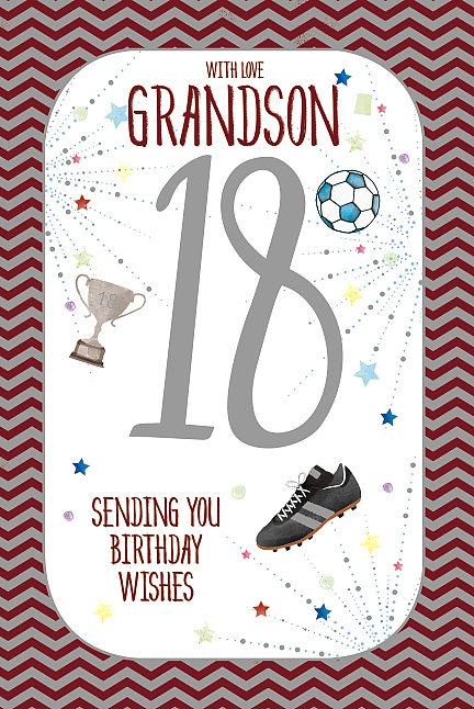 Grandson 18th Birthday Card Trophy Football Boot Greetings Card 