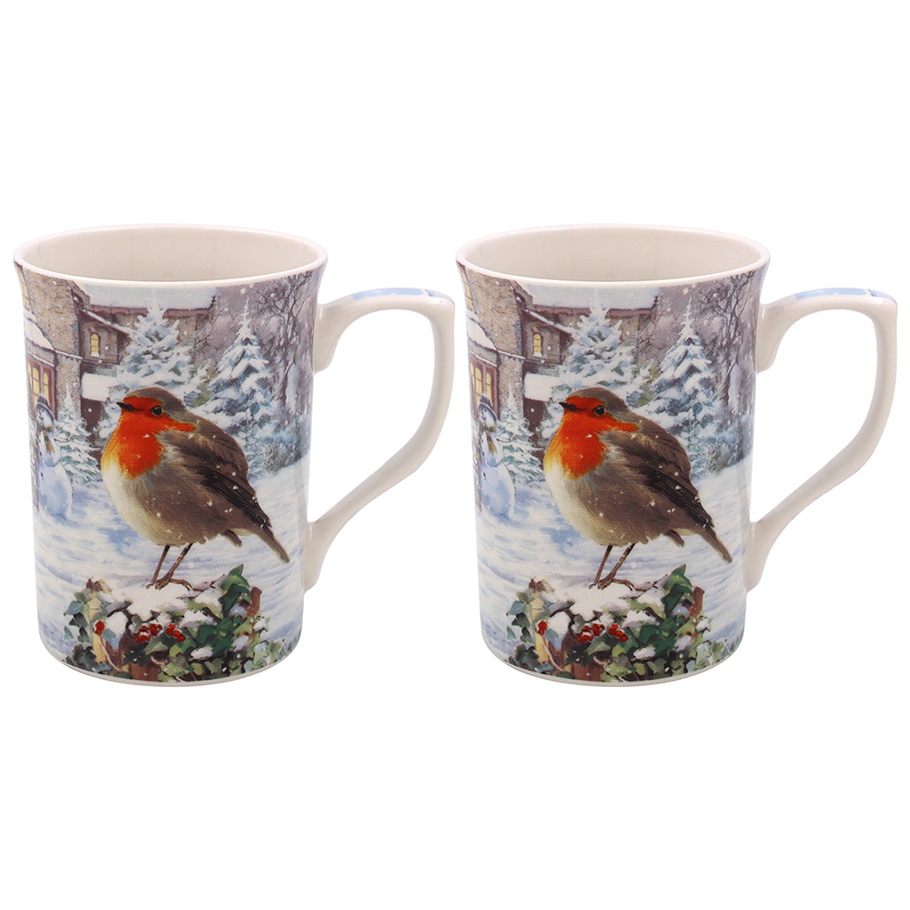 Christmas Robins Set of 2 Mugs Gift Boxed