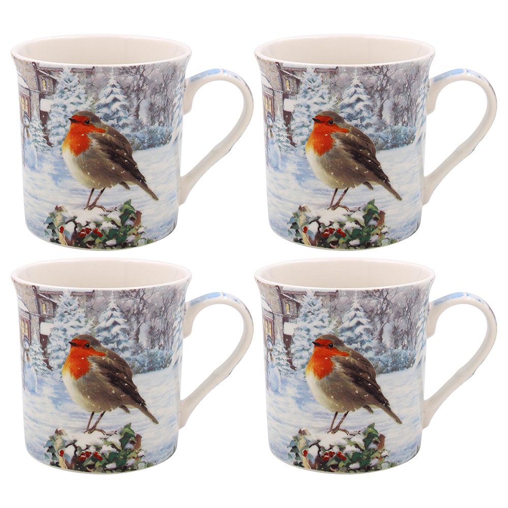 Christmas Robins Set of 4 Mugs Gift Boxed