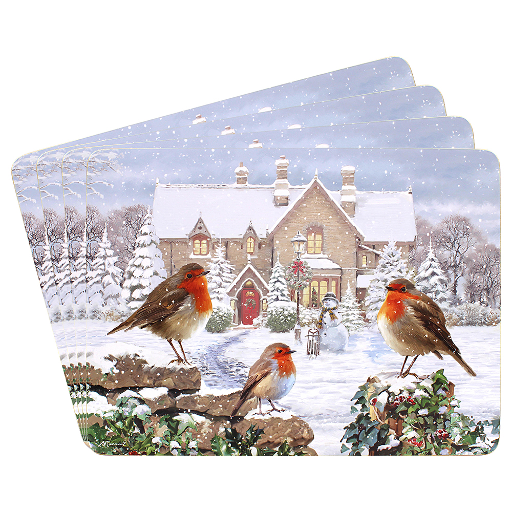 Christmas Robins Festive Placemats Set of 4