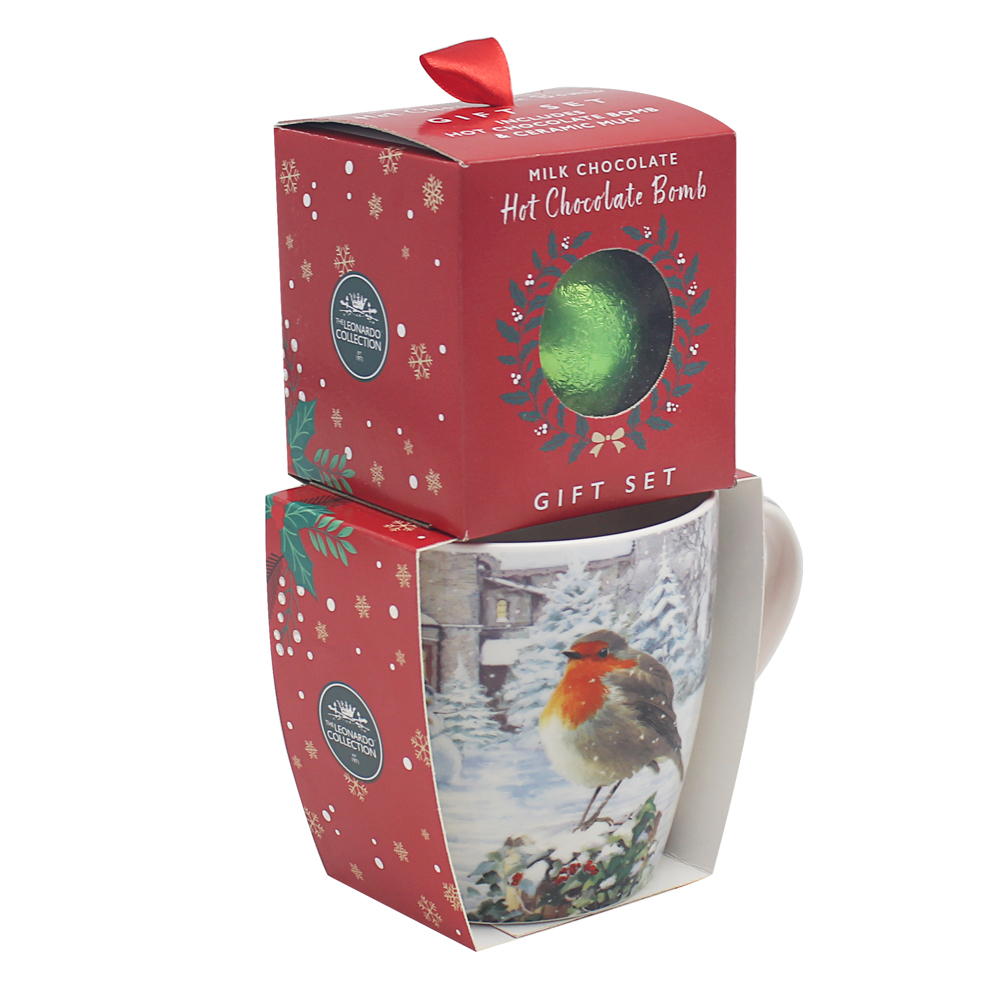 Christmas Robins Mug with Hot Chocolate Bomb Gift Set