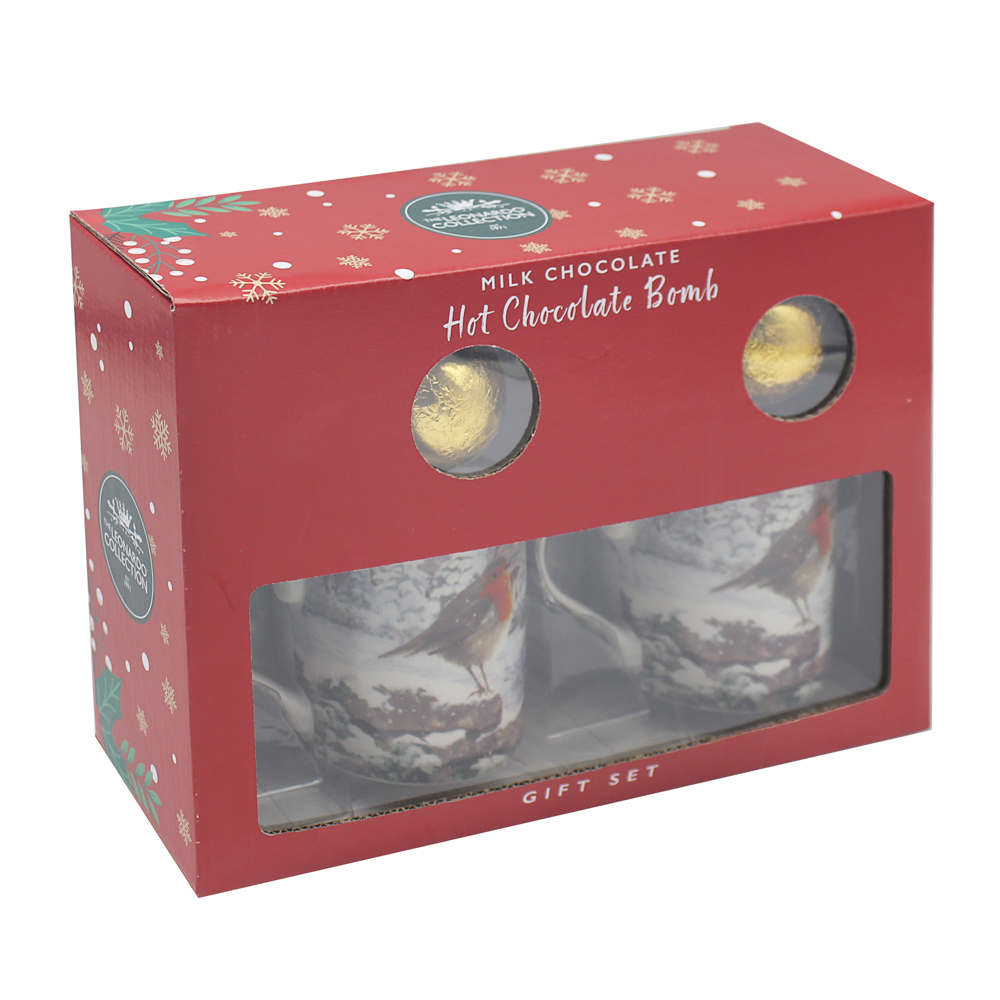 Christmas Robins Set of 2 Mugs with Hot Chocolate Bomb Gift Set