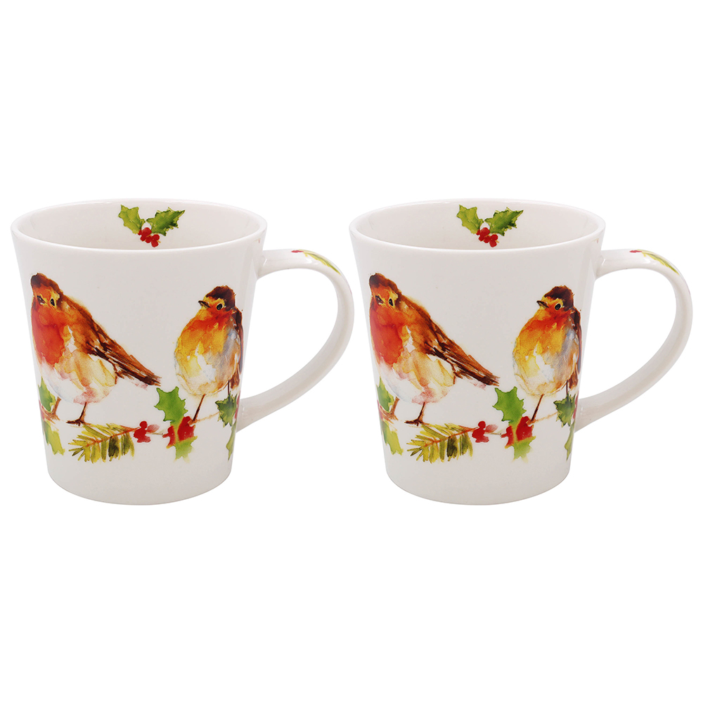 Winter Robin Festive Set of 2 Mugs Gift Boxed