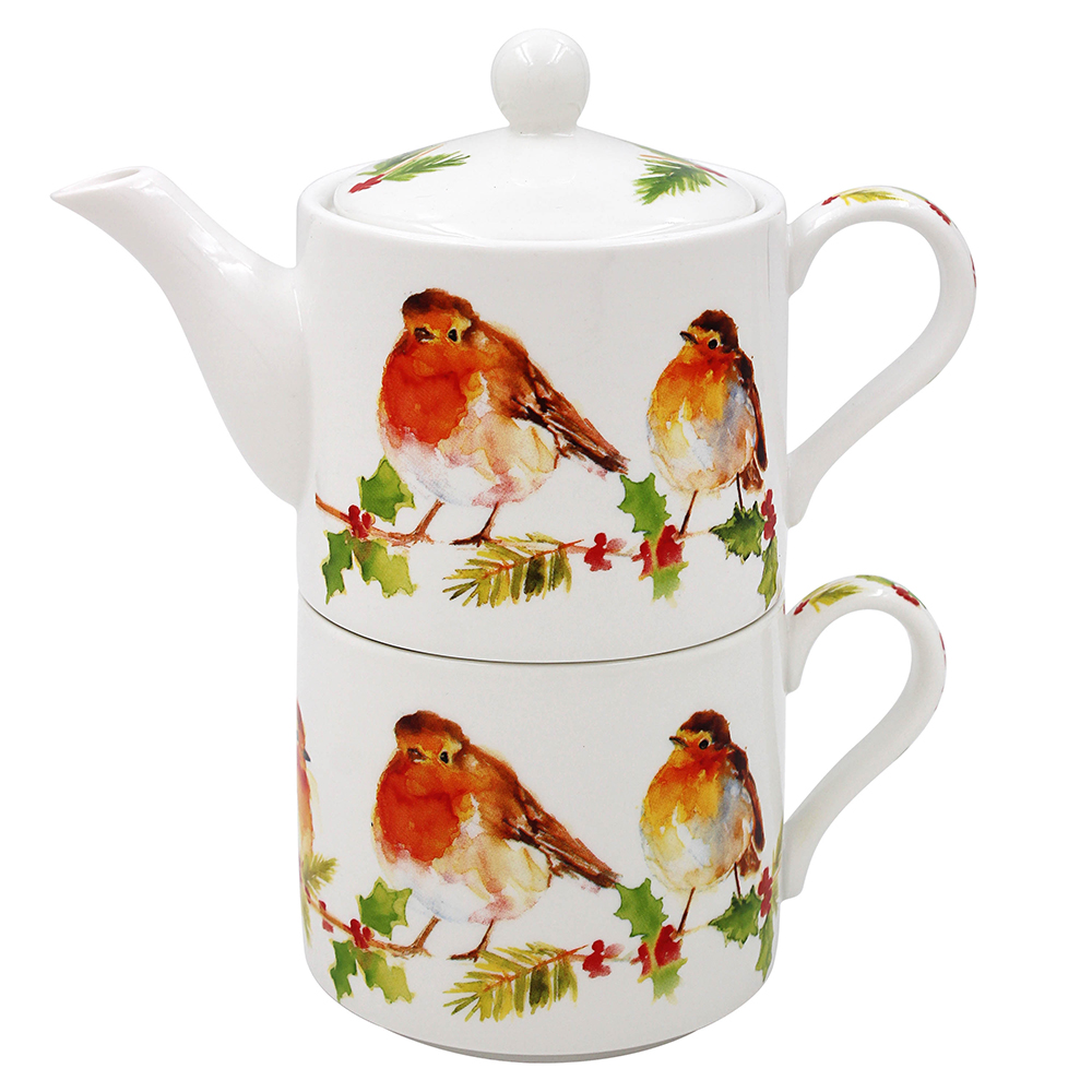 Winter Robins Tea for One Teapot and Cup Set Gift Boxed