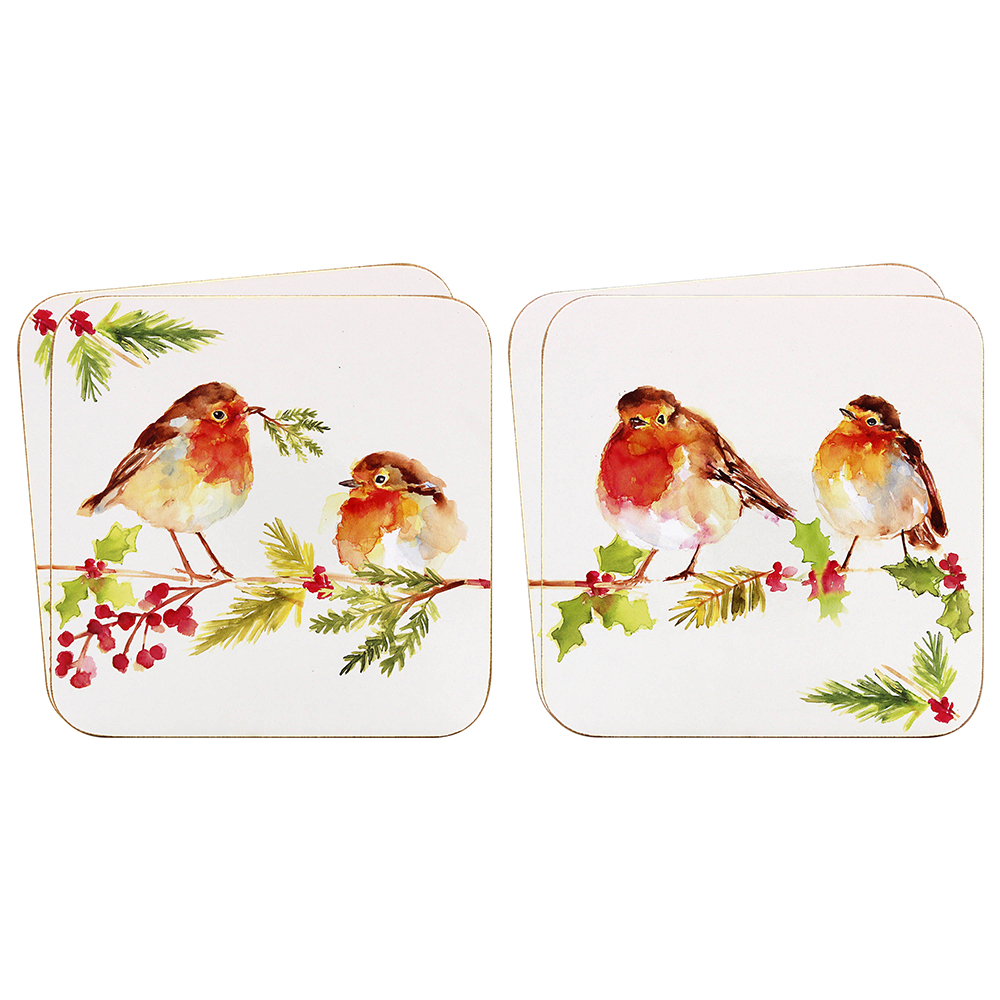 Winter Robin Christmas Coasters Set of 4 Robin Coasters