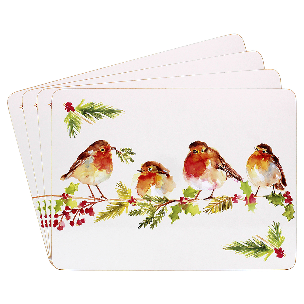 Winter Robins Set of 4 Christmas Placemats