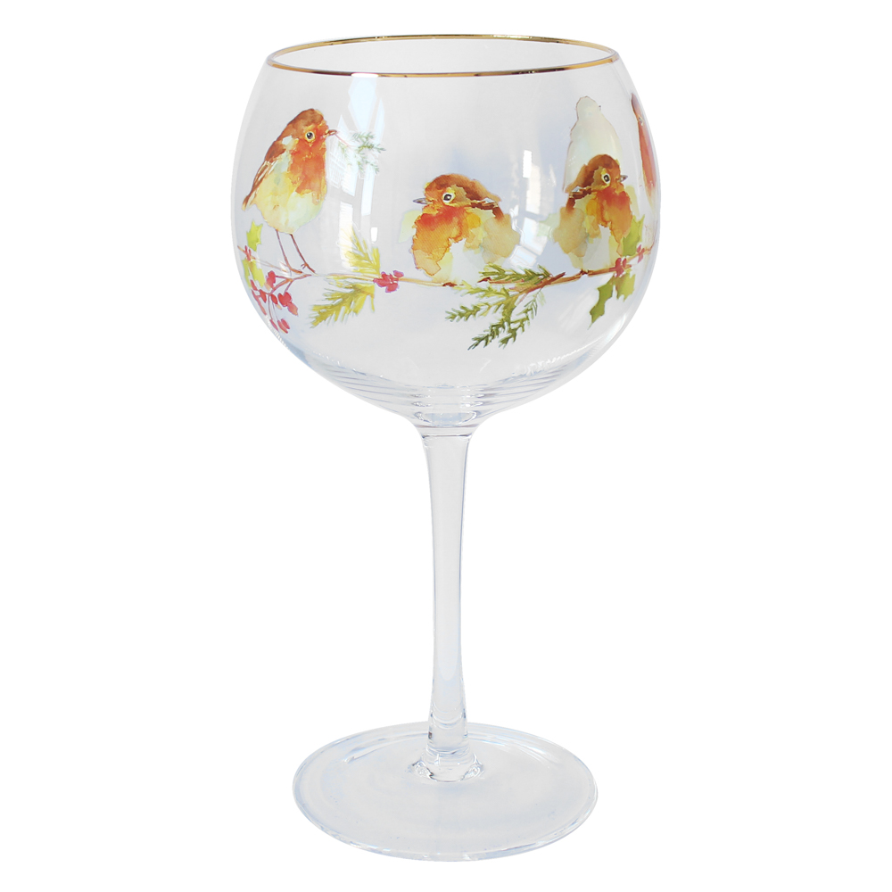 Winter Robin Balloon Copa Glass Gin and Tonic Festive Robins