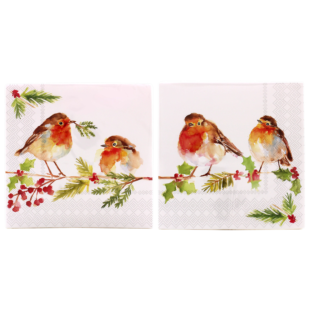 Winter Robins Pack of 20 Napkins Size 33cm x 33cm