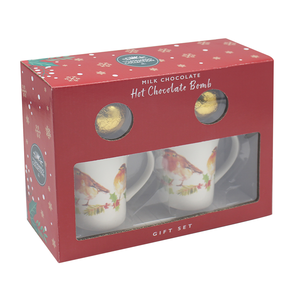 Winter Robins Set of 2 Mugs with Hot Chocolate Bomb Gift Set