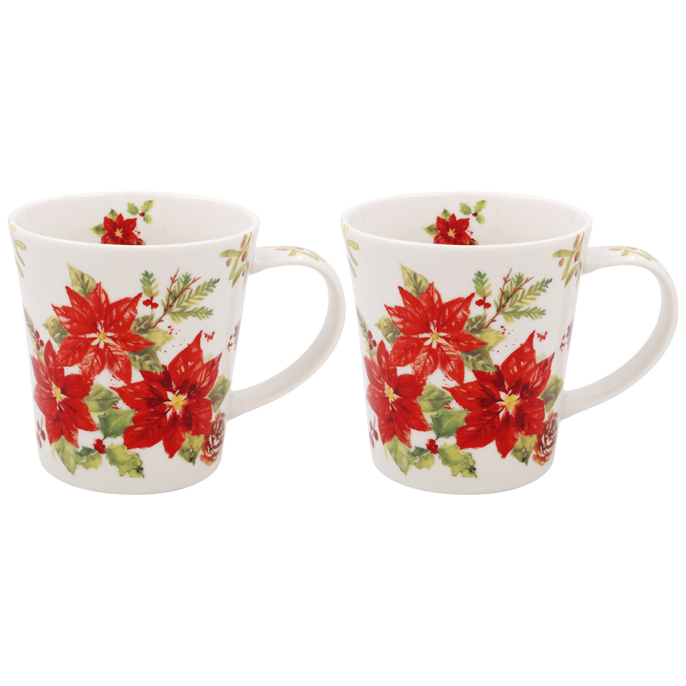 Poinsettia Set of 2 Floral Mugs Gift Boxed