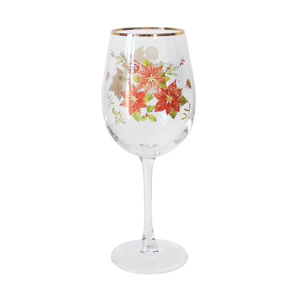 Poinsettia Wine Glass Festive Floral