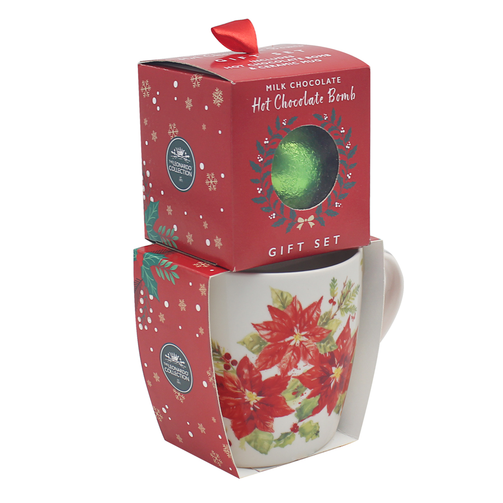 Poinsettia Mug with Hot Chocolate Bomb Gift Set