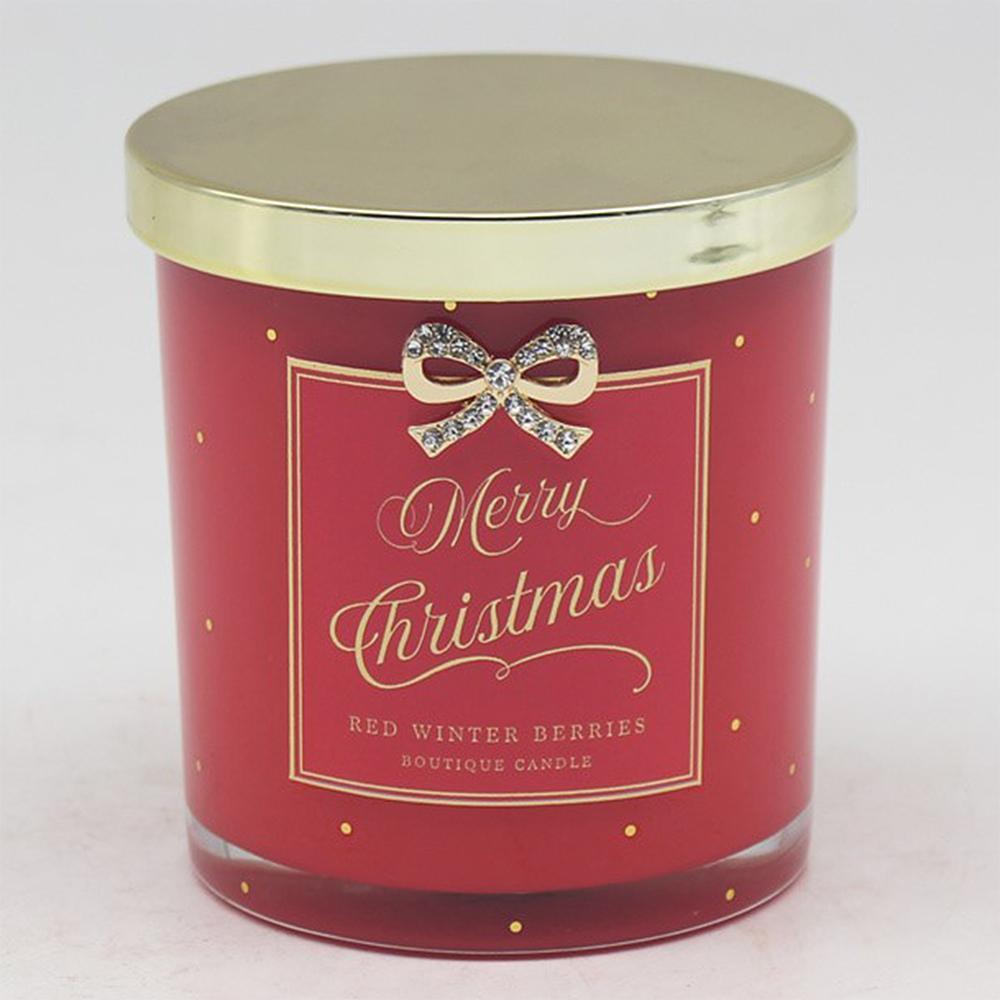 Red Winter Berries Christmas Boutique Jar Candle with Bow Embellishment