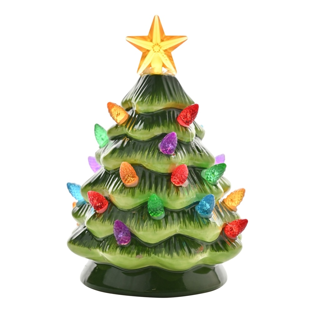 Ceramic Green Christmas Tree Decoration With LED Lights