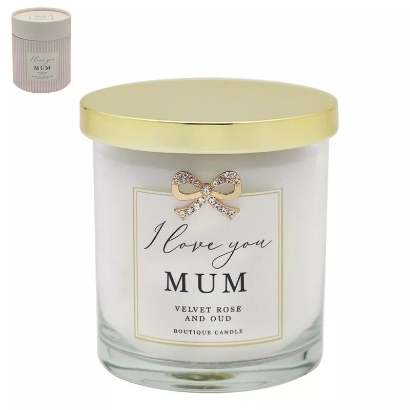 I Love you Mum Velvet Rose & Oud Boutique Jar Candle with Bow Embellishment