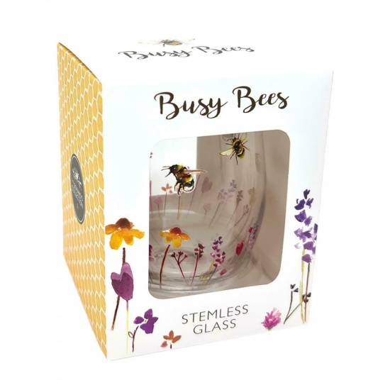 Busy Bees Floral Large Stemless Gin & Tonic Cocktail Tumbler Glass Gift Boxed