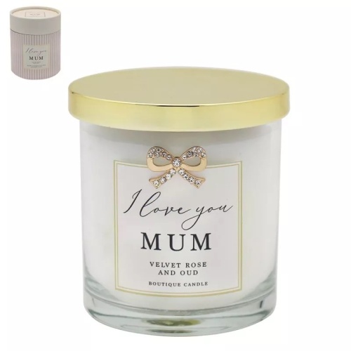 I Love you Mum Velvet Rose & Oud Boutique Jar Candle with Bow Embellishment