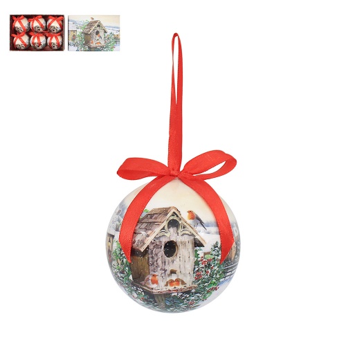 Christmas Robins Set of 6 Festive Tree Bauble Decorations Boxed Robin Baubles