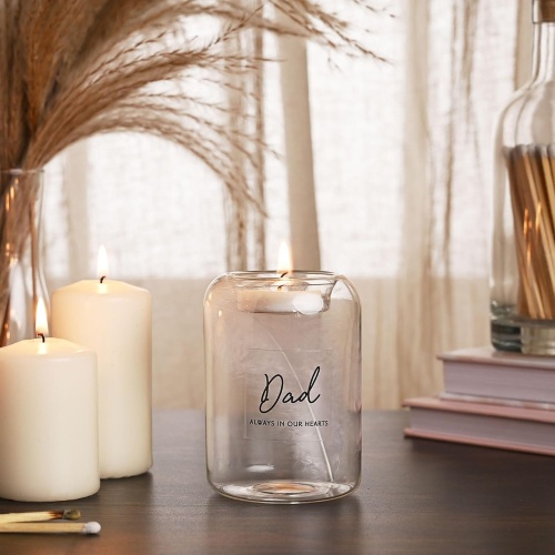 Thoughts of You Glass Tea Light Holder With Feather Inside Dad Memorial