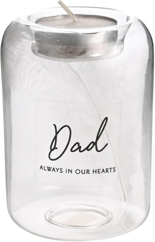 Thoughts of You Glass Tea Light Holder With Feather Inside Dad Memorial